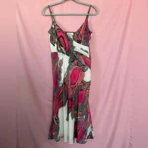 Trina Turk Multicolor Abstract Silk Slip Dress in Pink & Gray